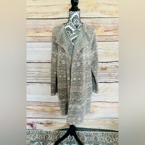 Lucky Brand Women’s Plus Aztec Boho  Open Front Knit Textured Cardigan Sweater